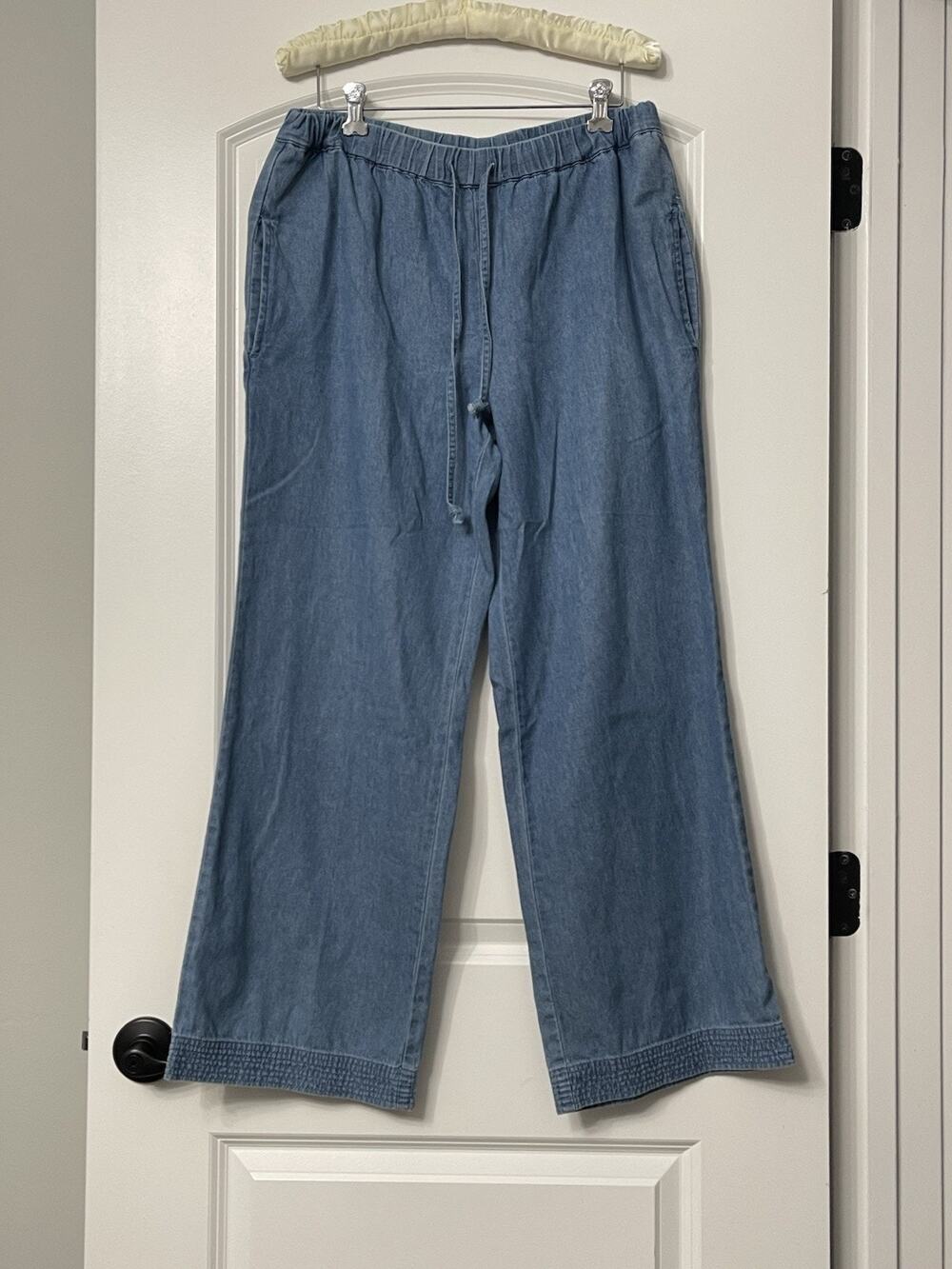 Coastal Cami 100% Cotton Blue Denim Pull-On Wide Leg Pants Drawstring Size 10P